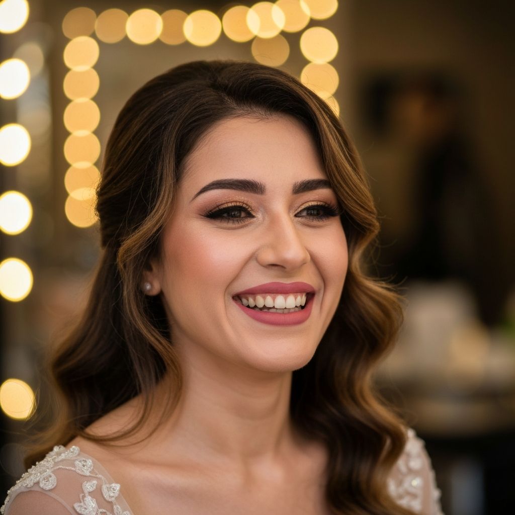 Fatima, jeune mariée algéroise, souriante après sa prestation mariée au salon Cléopâtre